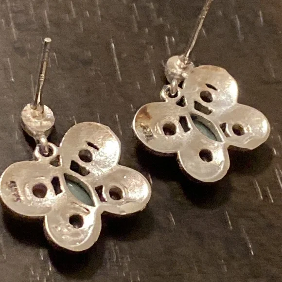 Emerald sapphire Ruby sterling silver Butterfly pierced earrings - Picture 2 of 3